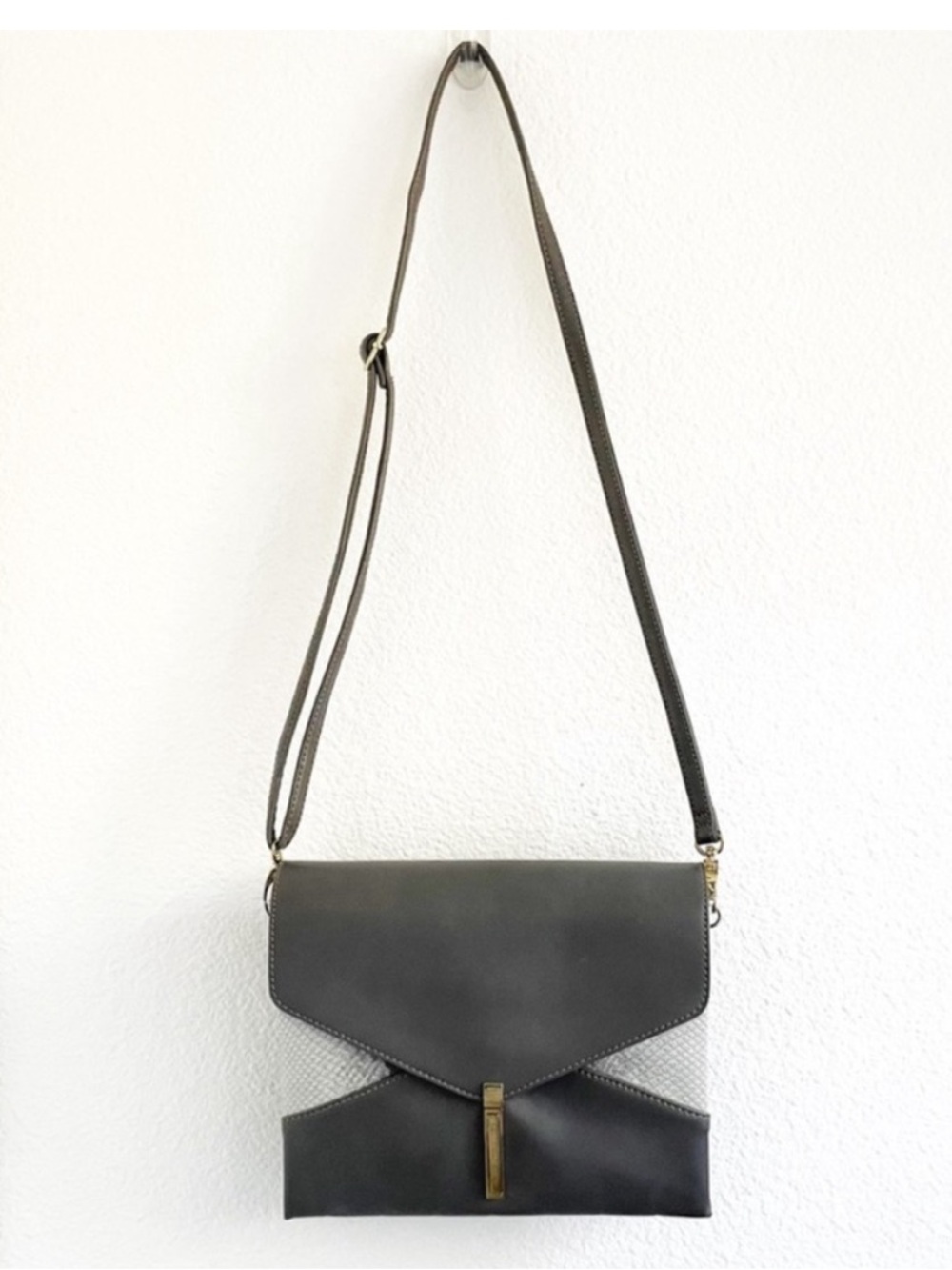 Grey snakeskin leather crossbody medium thin bag purse long strap